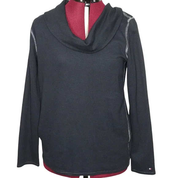 Tommy Hilfiger size L/G black cowl collar long sleeve thermal top, shirt - Picture 1 of 6